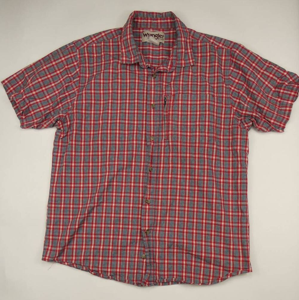 vintage Wrangler Rugged Wear button front shirt, red plaid, XL